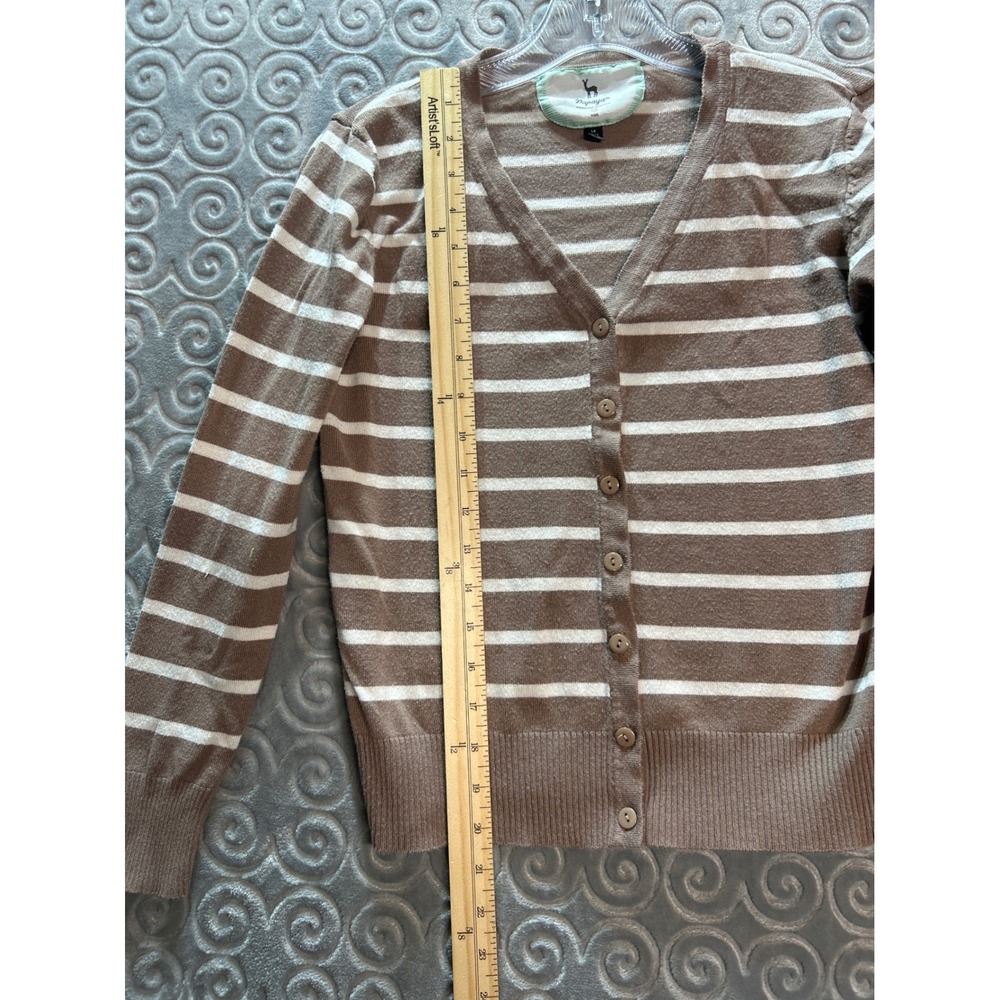 Papaya Womens Striped V Neck Button Cardigan Sweater Brown White Size M - Picture 3 of 5